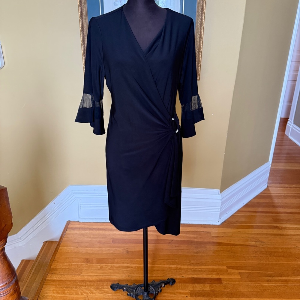 Chic Black Wrap Dress with Ruffled Sleeves